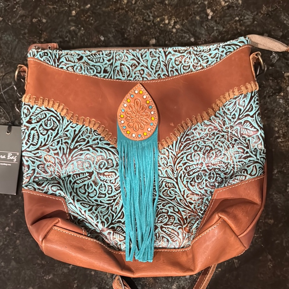 Myra Bag Brown & Turquoise Leather Purse